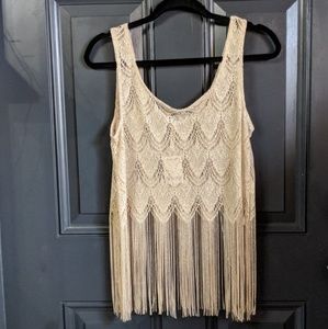 Paper Crane Slightly Shimmery Crochet Fringe Top